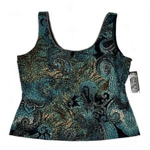 90s Alex Shimmer Paisley Stretch Tank Top XL Whimsigoth Fairy Goth Boho Mermaid